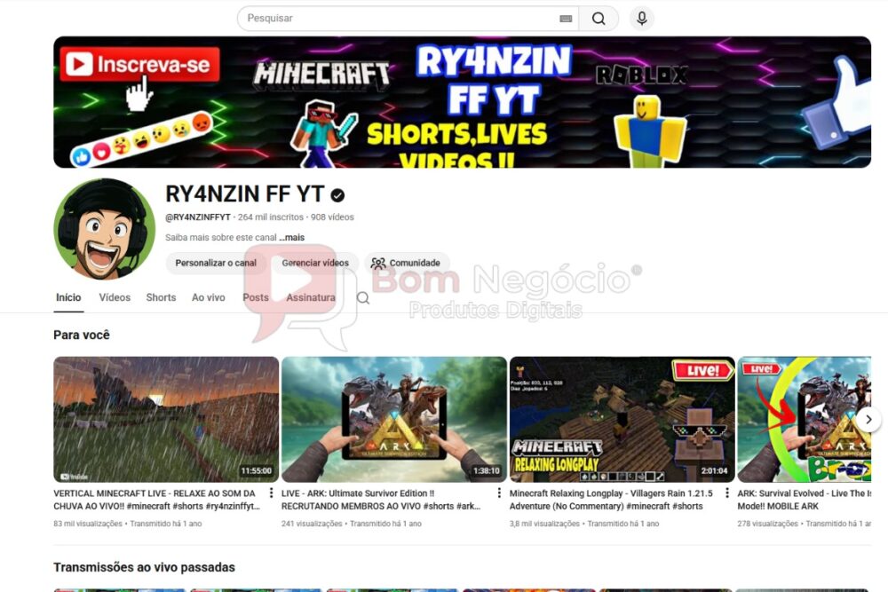 CANAL DO YOUTUBE DE 260K NÃO MONETIZADO - GAMES (COD-580)