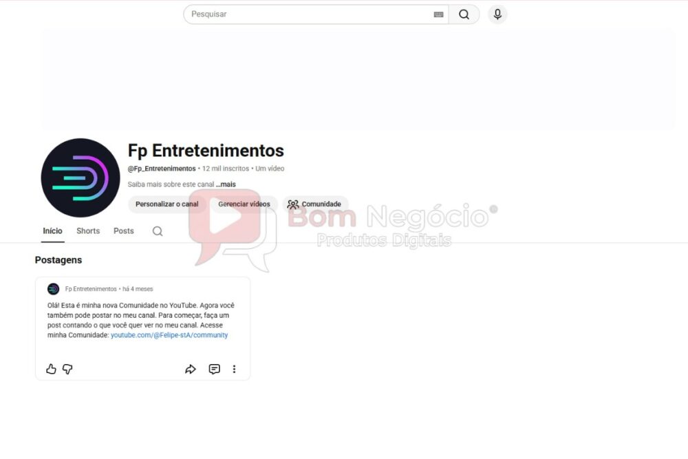 CANAL DO YOUTUBE DE 12K NÃO MONETIZADO - ENTRETENIMENTO (COD-608)